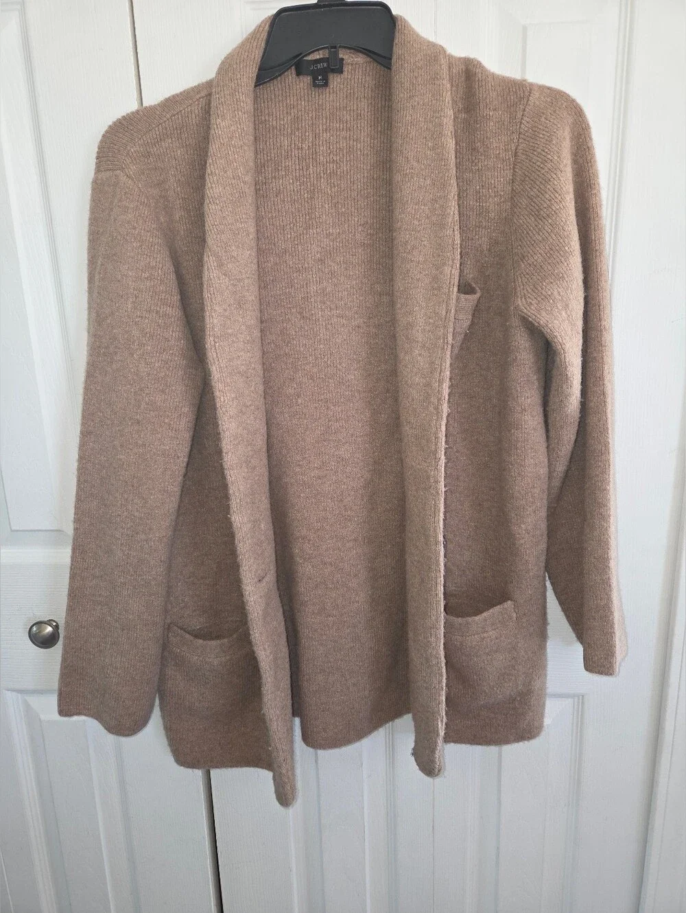 Womens J. Crew Tan-Cream Open Front Knit Cardigan with Pockets, Size MD